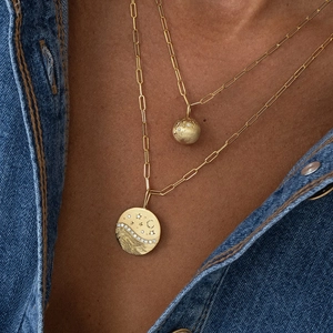 S925 silver gold-plated layered necklace with star moon pendant on paperclip chain