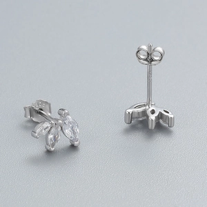 S925 sterling silver marquise zircon leaf stud earrings with secure butterfly backs