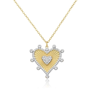 Exquisite S925 sterling silver heart pendant necklace with radiant sunburst pattern and zircons
