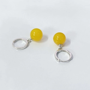 S925 Sterling Silver Natural Yellow Agate Drop Earrings For Women Retro Round Bead Leverback Elegant Fashion Jewelry Gift
