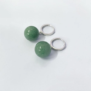 Elegant S925 sterling silver hoop earrings featuring natural green aventurine bead charms