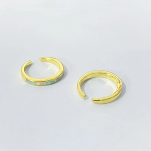 Gold-plated open rings set with minimalist smooth band and iridescent opal inlay
