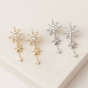 S925 sterling silver star earrings with gold plating and cubic zirconia stones