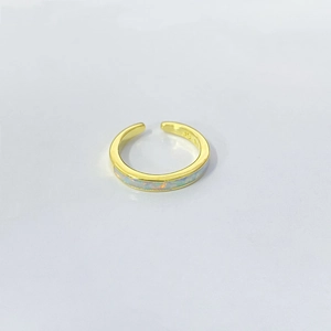 Adjustable S925 sterling silver gold plated open toe ring with opal stone inlay