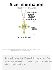Détails du pendentif croix en argent S925 avec dimensions 20x12mm et poids 2,1g