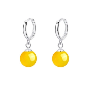 Elegant S925 sterling silver drop earrings with spherical yellow agate stones on white background