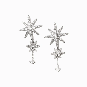 Sparkling S925 sterling silver star drop earrings with cubic zirconia stones
