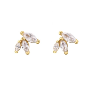 Elegant S925 silver marquise zircon cluster stud earrings in gold-plated finish