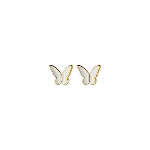 Elegant gold butterfly stud earrings with white enamel wings in S925 sterling silver