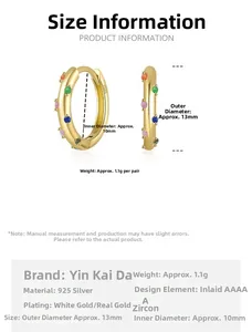 Detail showing S925 sterling silver hoop earrings with colorful AAAAA zircon stones