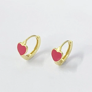 S925 Sterling Silver Minimalist Sweet Heart Huggie Earrings Gold Plated Enamel Drip Oil Red Pink Hoop Earrings For Women