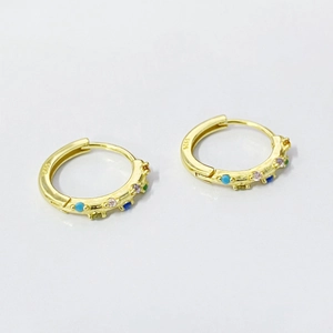 S925 Sterling Silver Multi Color Zirconia Hoop Earrings For Women Premium Ins Style Gold Plated Colorful Huggie Earrings Jewelry