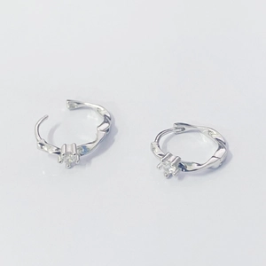 Lava-style S925 sterling silver hoop earrings with round-cut zircon in minimalist design