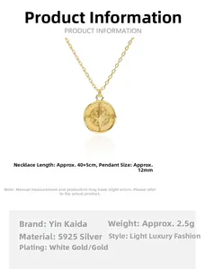 Detailed specs of S925 sterling silver compass necklace with gold plated finish