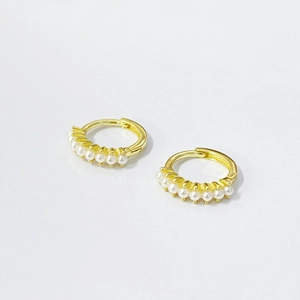 Boucles Oreilles Huggie Künstliche Perles Style Français Élégantes Avec Tige En Argent Sterling 925 Plaquées Or Pour Femmes