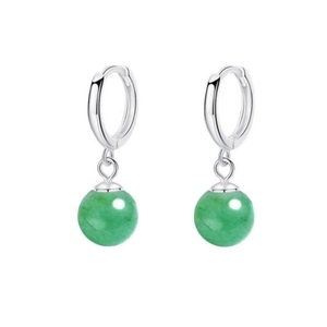 Elegant S925 sterling silver drop earrings with round green aventurine jade stone beads