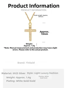 Detailed view of S925 sterling silver cross pendant with 16x10mm size specifications