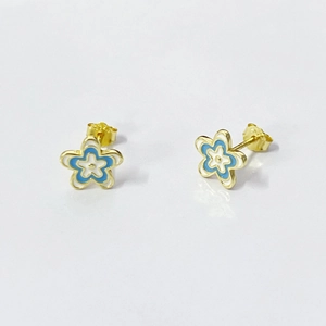 S925 Sterling Silver Flower Stud Earrings For Women Minimalist Blue White Enamel Floral Earring Gold Plated Fashion Jewelry Gift