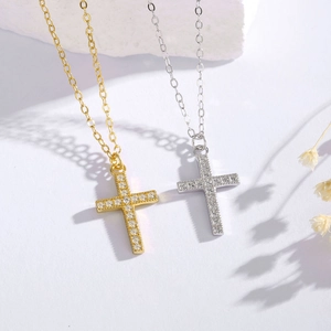 925 Sterling Silver Cross Pendant Necklace For Women Micro Pave Zirconia Inlaid Luxury Dainty Religious Fashion Jewelry Gift