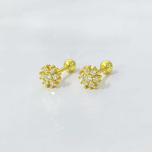 Elegant gold flower cluster earrings with zircon stones and secure screw-back closure