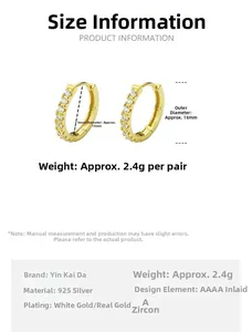 Spécifications de taille pour créoles en argent 925 avec incrustation zircon AAAAA