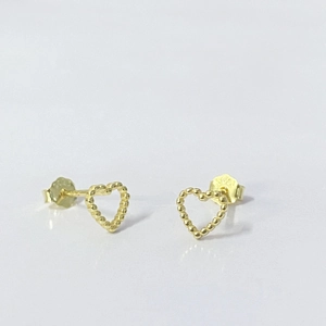 Boucles d'oreilles cœur évidé en argent sterling S925 doré avec texture perlée