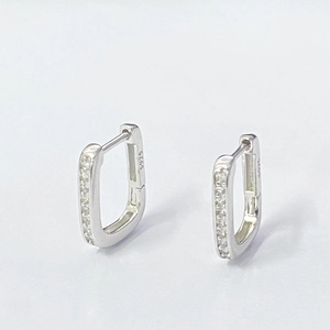 Elegant S925 sterling silver U-shaped hoop earrings with sparkling zircon row inlay