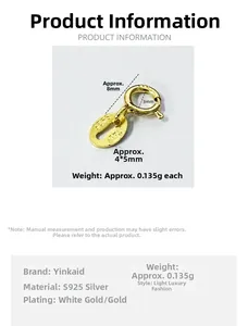 Detailed size chart for S925 sterling silver oval spring clasps with 8mm length