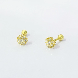 Elegant gold S925 silver flower stud earrings with zircon crystals and screw-back closure