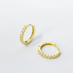 Luxury 925 Sterling Silver Gold Plated Pave Zirconia Hoop Earrings Minimalist Huggie Earrings For Women Fashion Jewelry