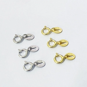 Set of 6 S925 sterling silver spring ring clasps with oval tags in gold and silver