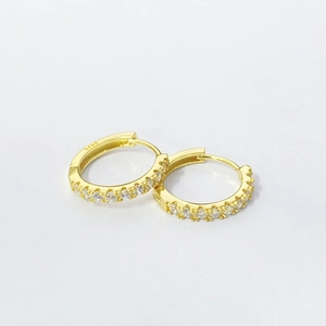Elegant gold S925 sterling silver hoop earrings with shimmering cubic zirconia stones