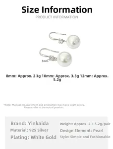 Guide des tailles des boucles d'oreilles en argent S925 et perles de 8mm à 12mm