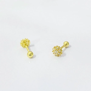 S925 sterling silver flower cartilage stud earrings with white cubic zirconia stones