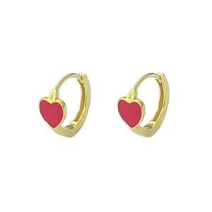 Elegant gold S925 sterling silver hoop earrings with vibrant red enamel heart charms