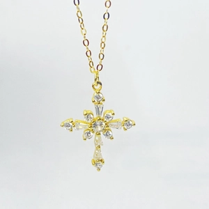 Collier Pendentif Croix en Argent Sterling 925 Zircone pour Femme Plaqué Or Mode Simple Style Ins Bijoux de Chaîne de Clavicule