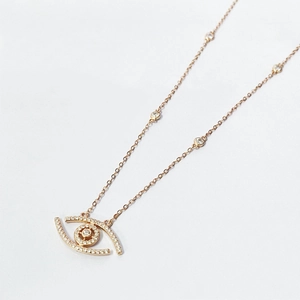 S925 sterling silver gold evil eye necklace with pavé zircons and station chain