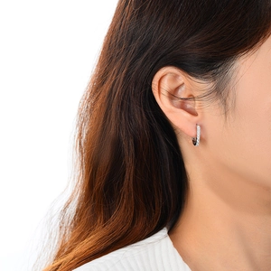 Elegant S925 sterling silver square huggie earrings with cubic zirconia stones