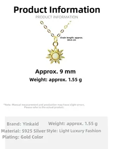 Detail view of gold-plated S925 silver sunburst pendant with opal and measurements