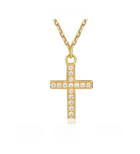 Detailed view of the S925 sterling silver cross pendant with sparkling zircon inlay