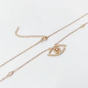 Luxurious S925 sterling silver Evil Eye necklace with shimmering white pavé zircon stones