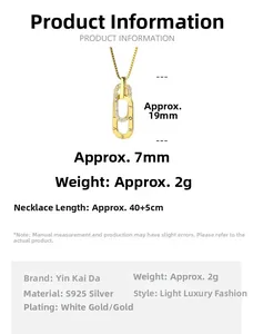 Detailed S925 silver necklace sizing chart showing 19x7mm interlocking pendant and chain specs