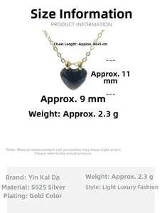 Tableau des tailles collier cœur noir argent S925 et spécifications du placage en or