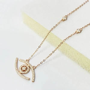 Rose gold plated S925 silver Evil Eye pendant necklace with pavé set sparkling crystals