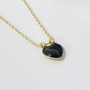 Collier Pendentif Cœur Noir en Argent Sterling 925 Pour Femme Chaîne De Clavicule Plaquée Or Bijoux De Mode Luxe Léger Minimaliste