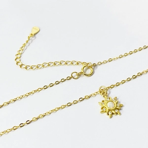 S925 sterling silver gold sunflower pendant necklace with white opal and cubic zirconia