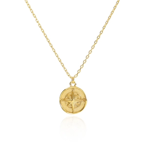 S925 sterling silver compass star necklace with engraved North East South West pendant
