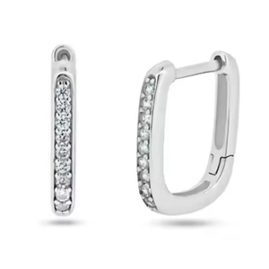 Minimalist S925 sterling silver rectangular hoop earrings with cubic zirconia stones