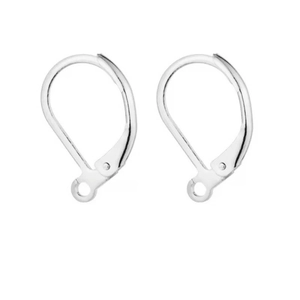 A pair of S925 sterling silver leverback earring hooks with open ring loops for DIY jewelry