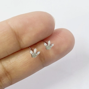 Minimalist S925 sterling silver crown stud earrings with sparkling white cubic zirconia
